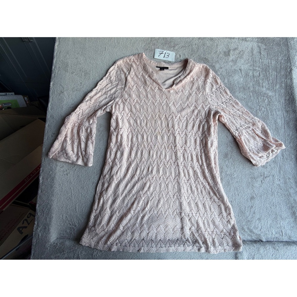 Style & Co Lace Tunic Womens XL Pink Bell Sleeve Chevron V-Neck